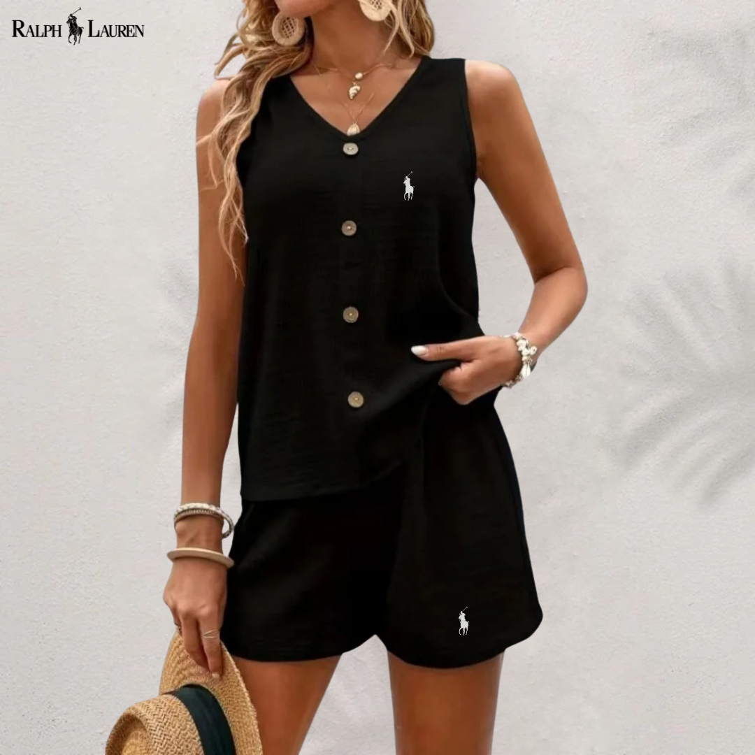 R. Lauren Top with Buttons & Shorts Set