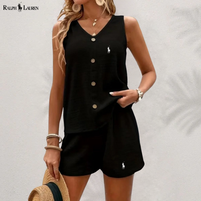R. Lauren Top with Buttons & Shorts Set
