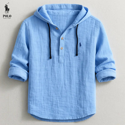 Relaxed Fit Linen Hoodie Shirt for Men