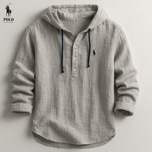 Relaxed Fit Linen Hoodie Shirt for Men