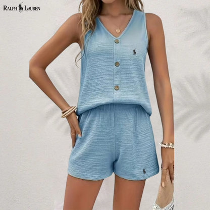 R. Lauren Top with Buttons & Shorts Set