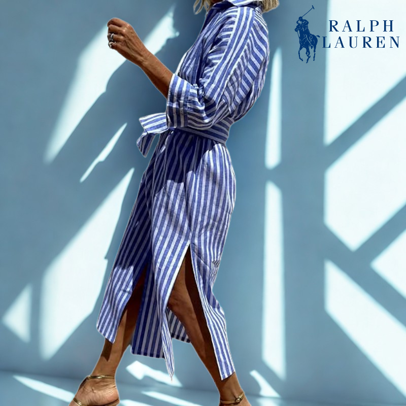 R. Ꮮаᴜгеn Striped Tie-Waist Shirt Dress