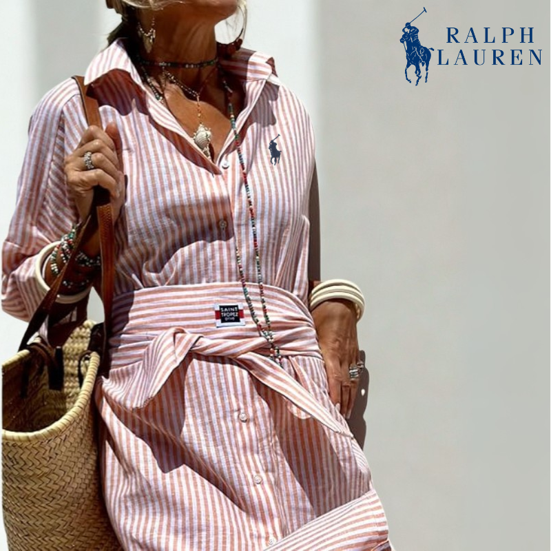 R. Ꮮаᴜгеn Striped Tie-Waist Shirt Dress