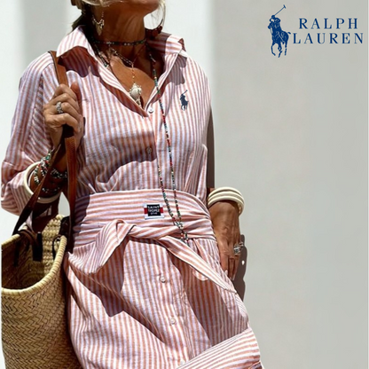 R. Ꮮаᴜгеn Striped Tie-Waist Shirt Dress