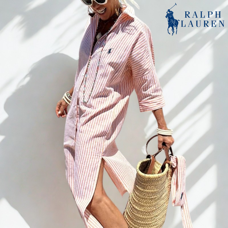 R. Ꮮаᴜгеn Striped Tie-Waist Shirt Dress