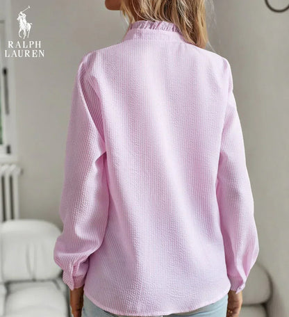 R. Ꮮаᴜгеn Ruffled Button-Up Shirt – Soft Textured Fit